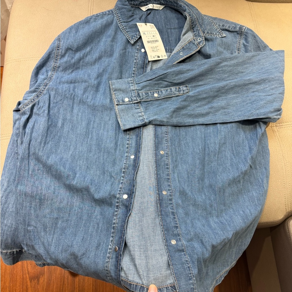 Zara Women’s Light Blue Denim Shirt Jacket
